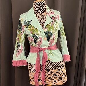 Floral Women's Jacket with Pink and Green Accents